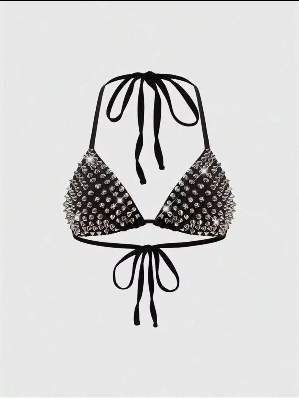 Boohoo Black Spike Studded Triangle Bikini Top